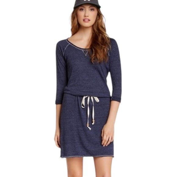 Nation Ltd Abbot Kinney Drawstring Heathered Blue Mini Dress in Nation Navy - M - Picture 3 of 14
